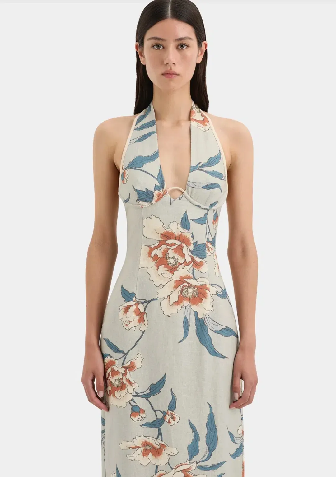 Roisin Halter Multi Floral Midi Dress Size 8 for rent on The Volte - main image