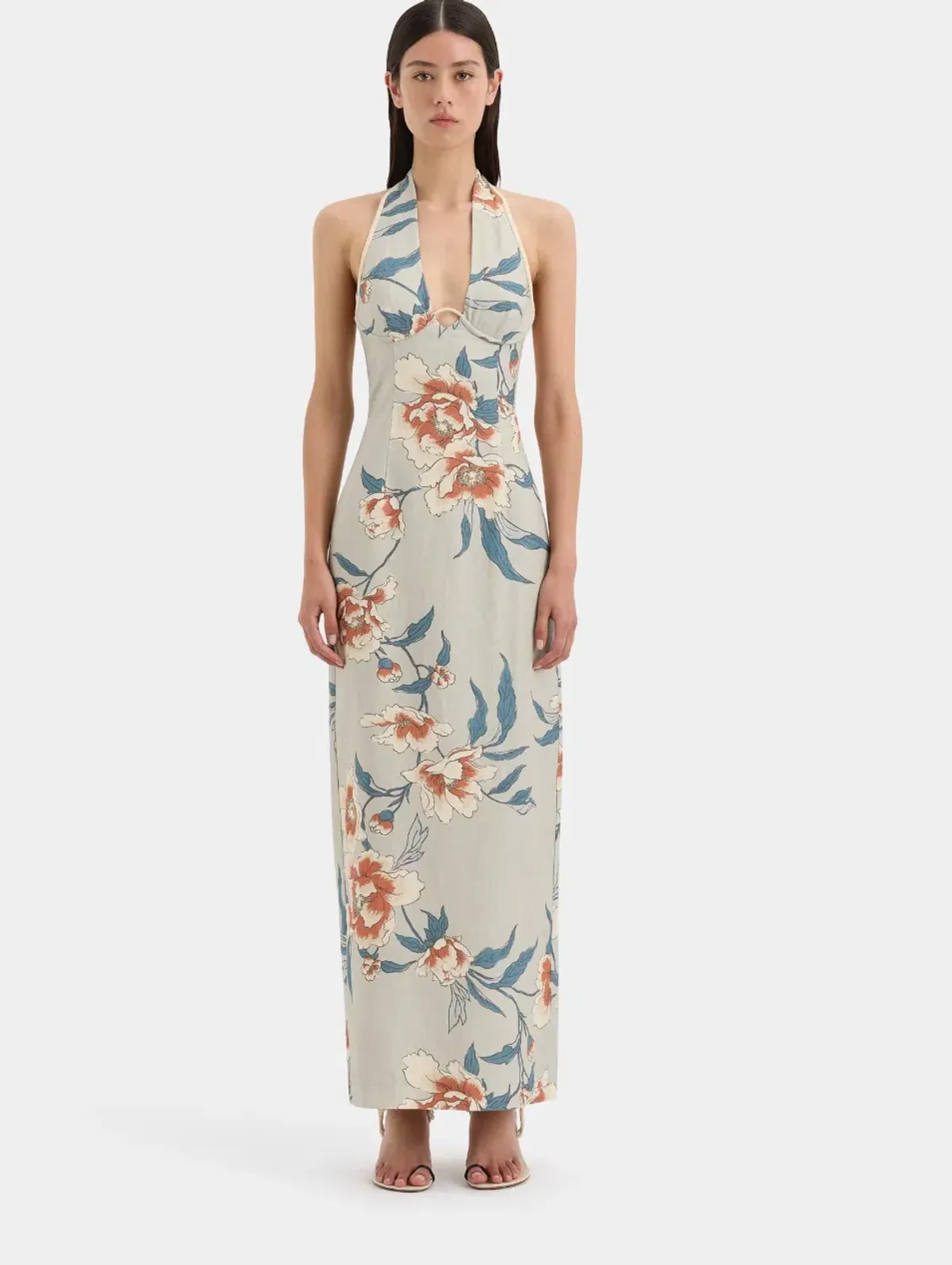 Roisin Halter Multi Floral Midi Dress Size 8 - Image 1