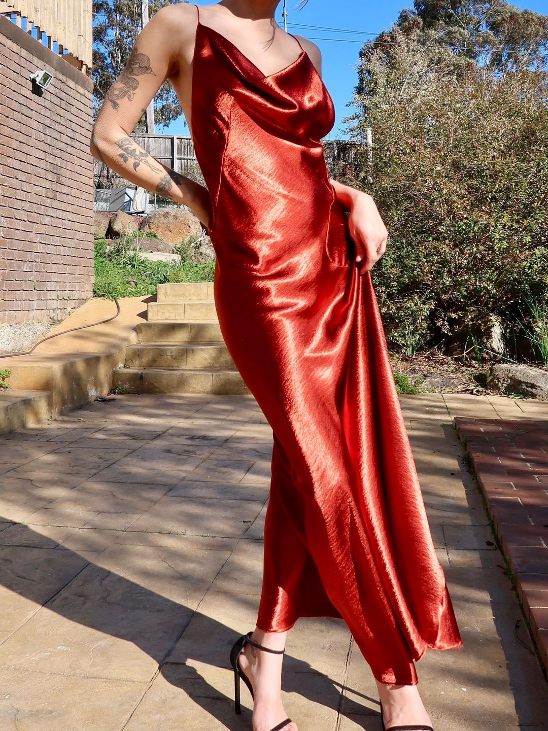 ONE FELL SWOOP MONICA MAXI SLIP DRESS IN SPICE Red Size 6 for rent on The Volte - main image