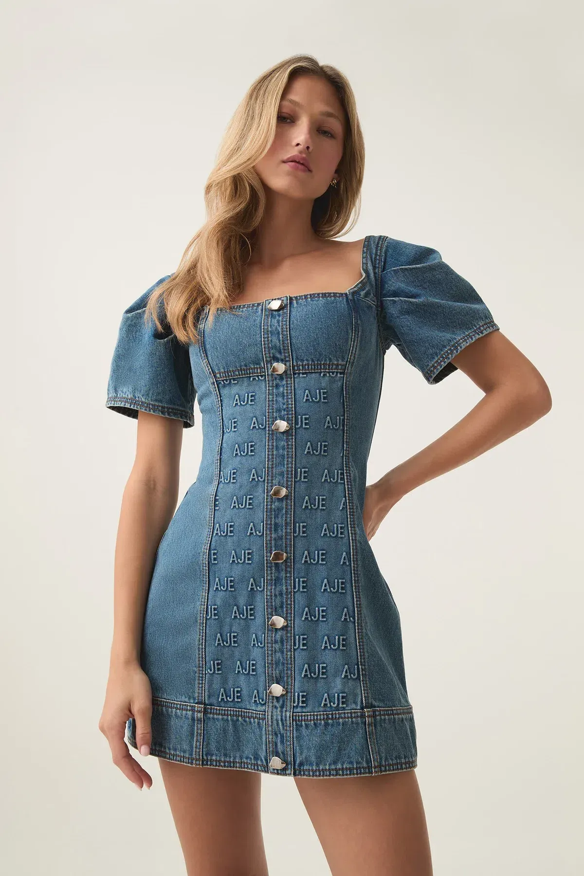 Aje Nika Logo Denim Mini Dress Size AU 6 - Image 3