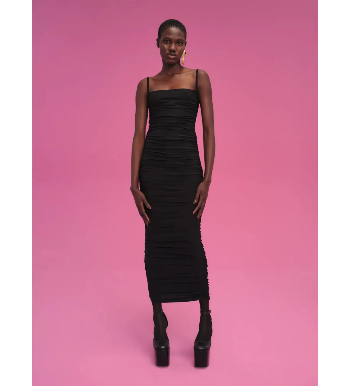 Solace London Adler Ruched Black Midi Dress Size AU 8 /US 4  - Image 1