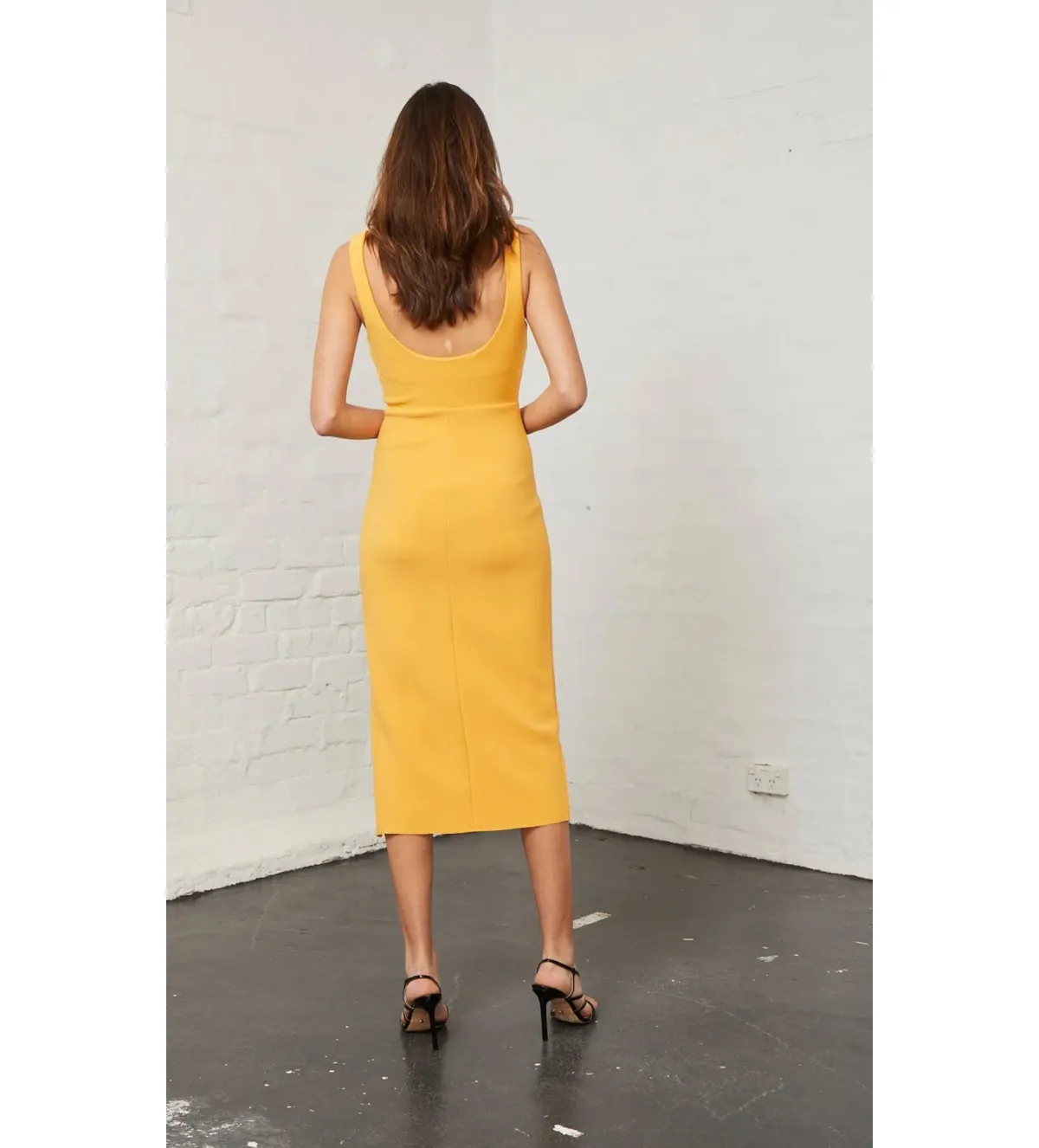 Bec and Bridge Elle Midi Dress Mango Yellow Size AU 12 - Image 3