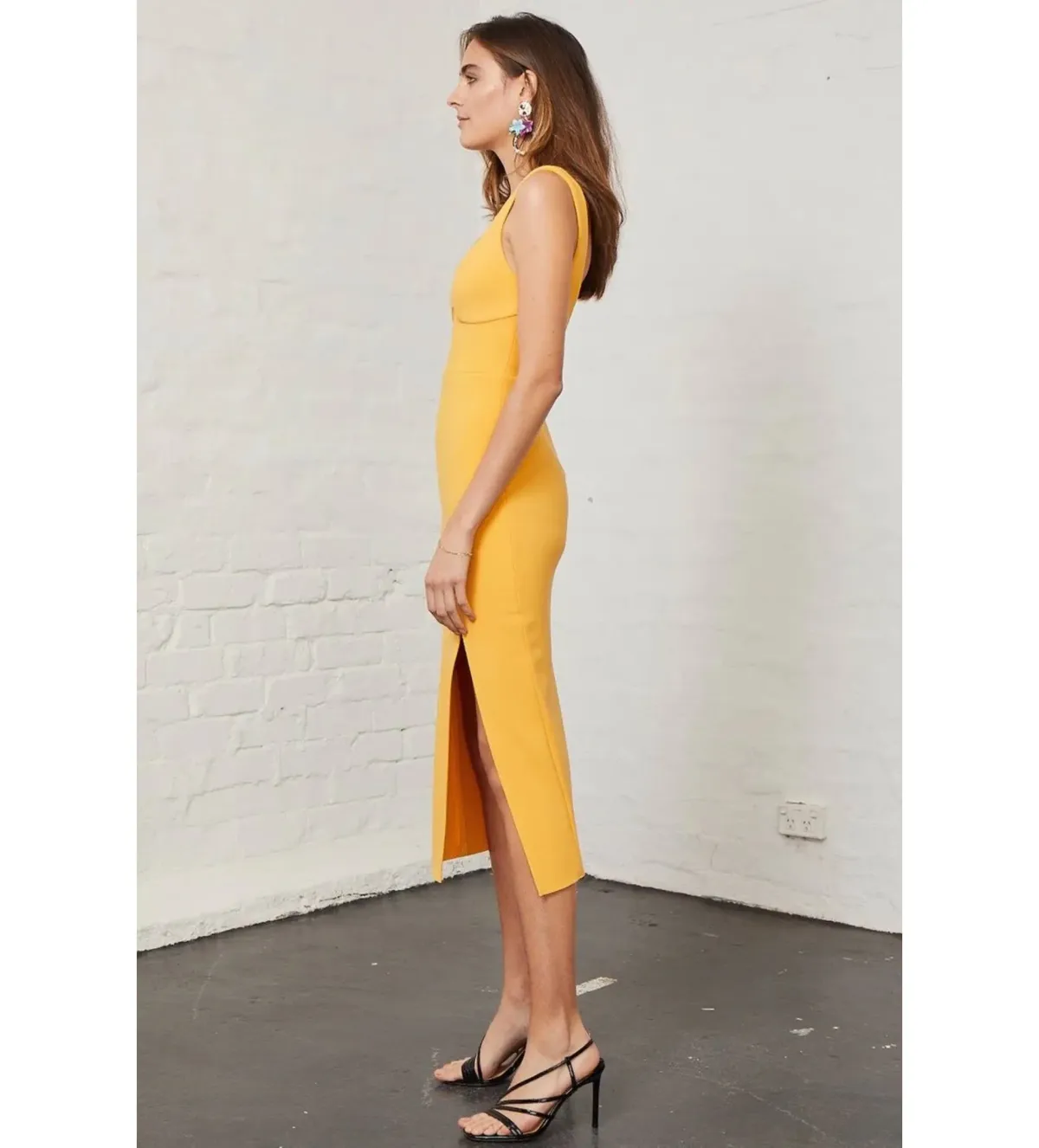 Bec and Bridge Elle Midi Dress Mango Yellow Size AU 12 - Image 2