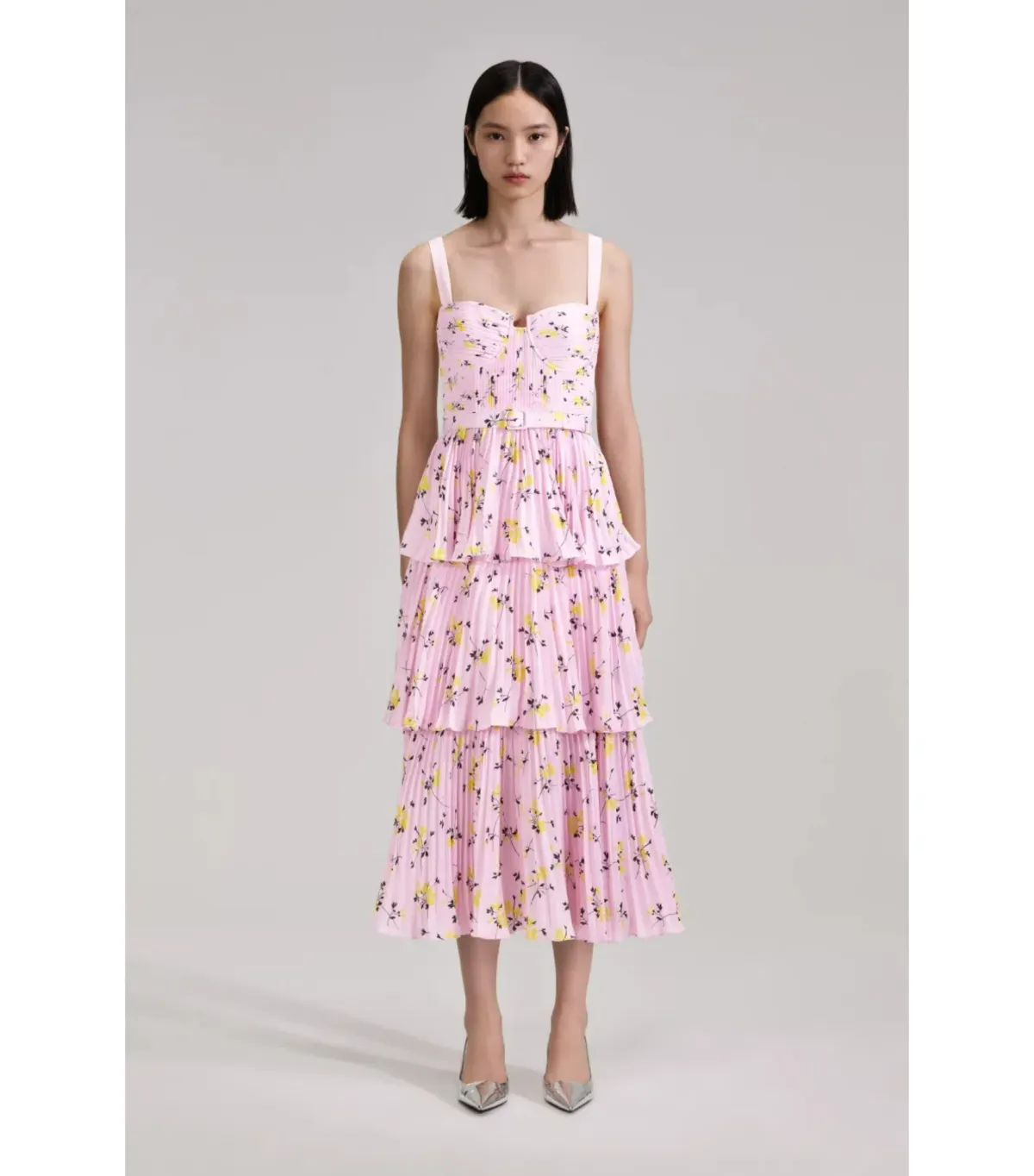 Self Portrait Tiered Midi Dress Pink Floral Print Size AU 6 - Image 1