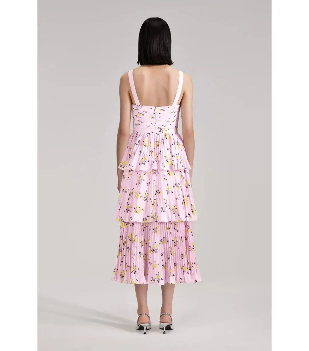 Self Portrait Tiered Midi Dress Pink Floral Print Size AU 6 for rent on The Volte - main image