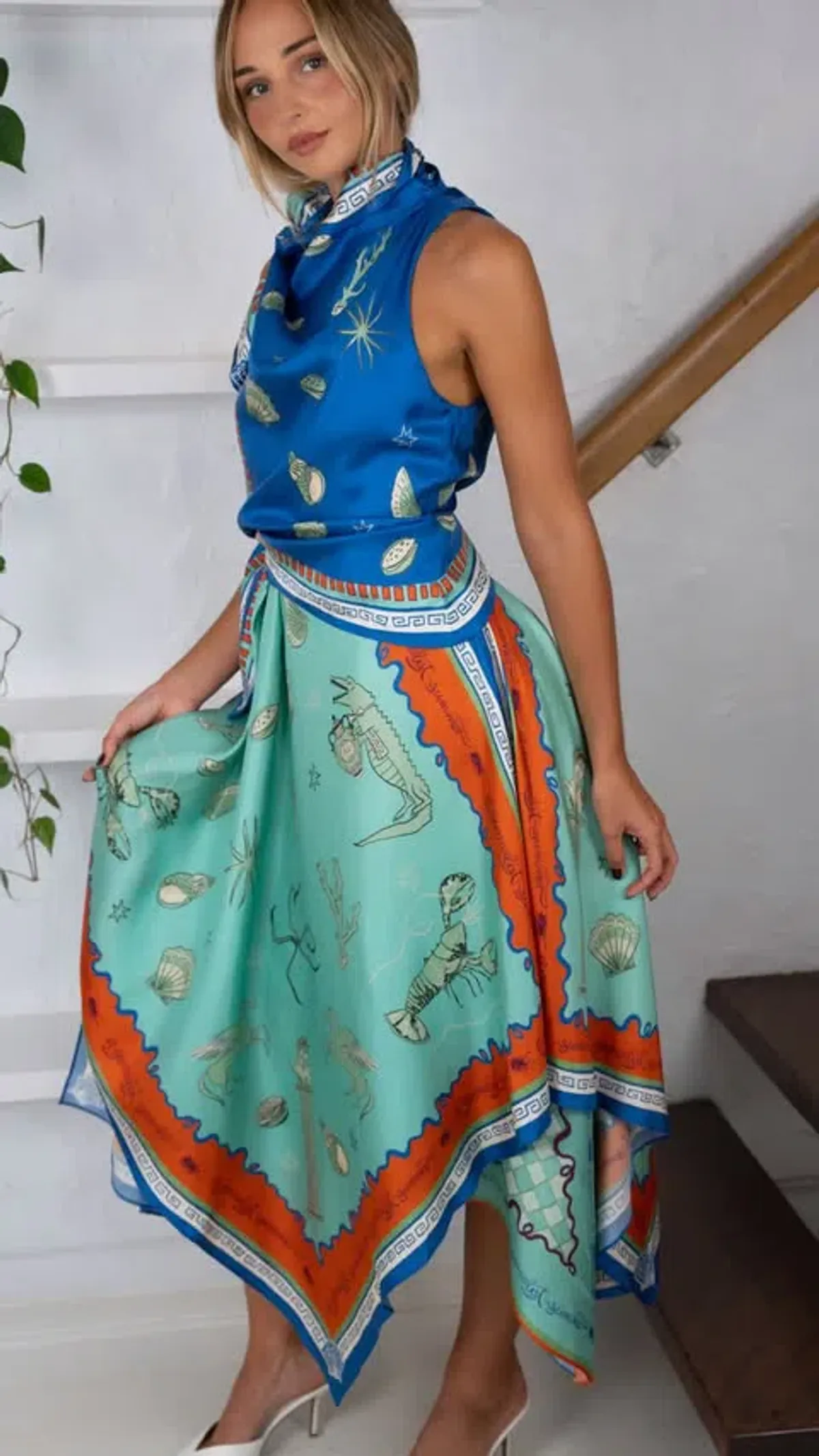 Alemais Surrealist Summer Scarf Midi Dress Multi Print Size 14 - Image 4