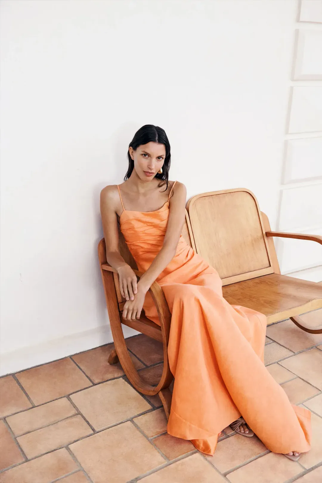 AJE Clarice Draped Maxi Dress Sunset Orange Size 14 for rent on The Volte - main image