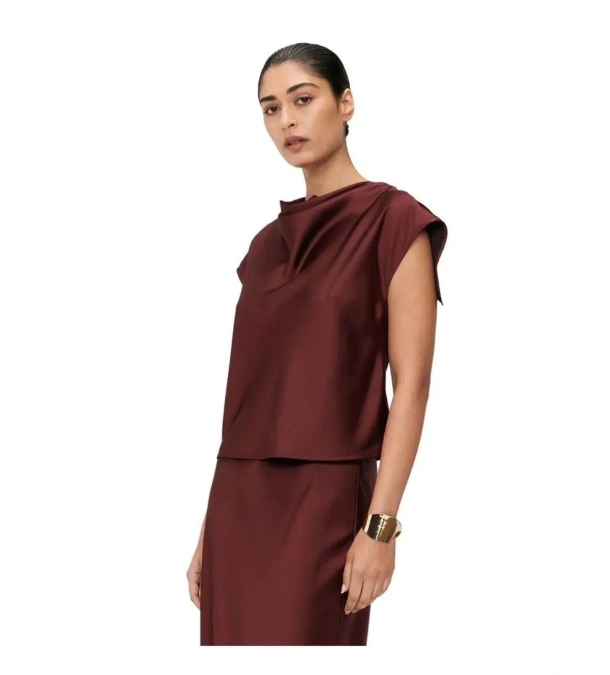 Veronika Maine Lustred Satin Cowl Top in Red Size AU 14 - Image 2