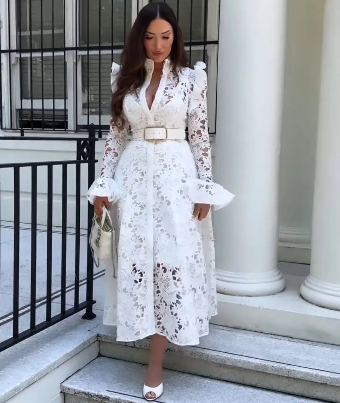 Leo Lin Aliyah Lace Butterfly Sleeve White Size AU 10 for rent on The Volte - main image