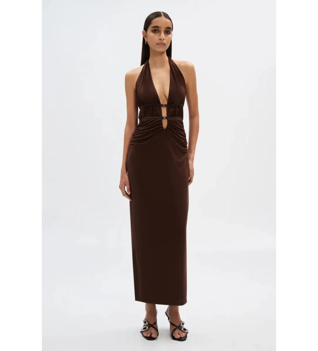 Misha The Celine Dress in Mesh Espresso Brown Size 10/M for rent on The Volte - main image