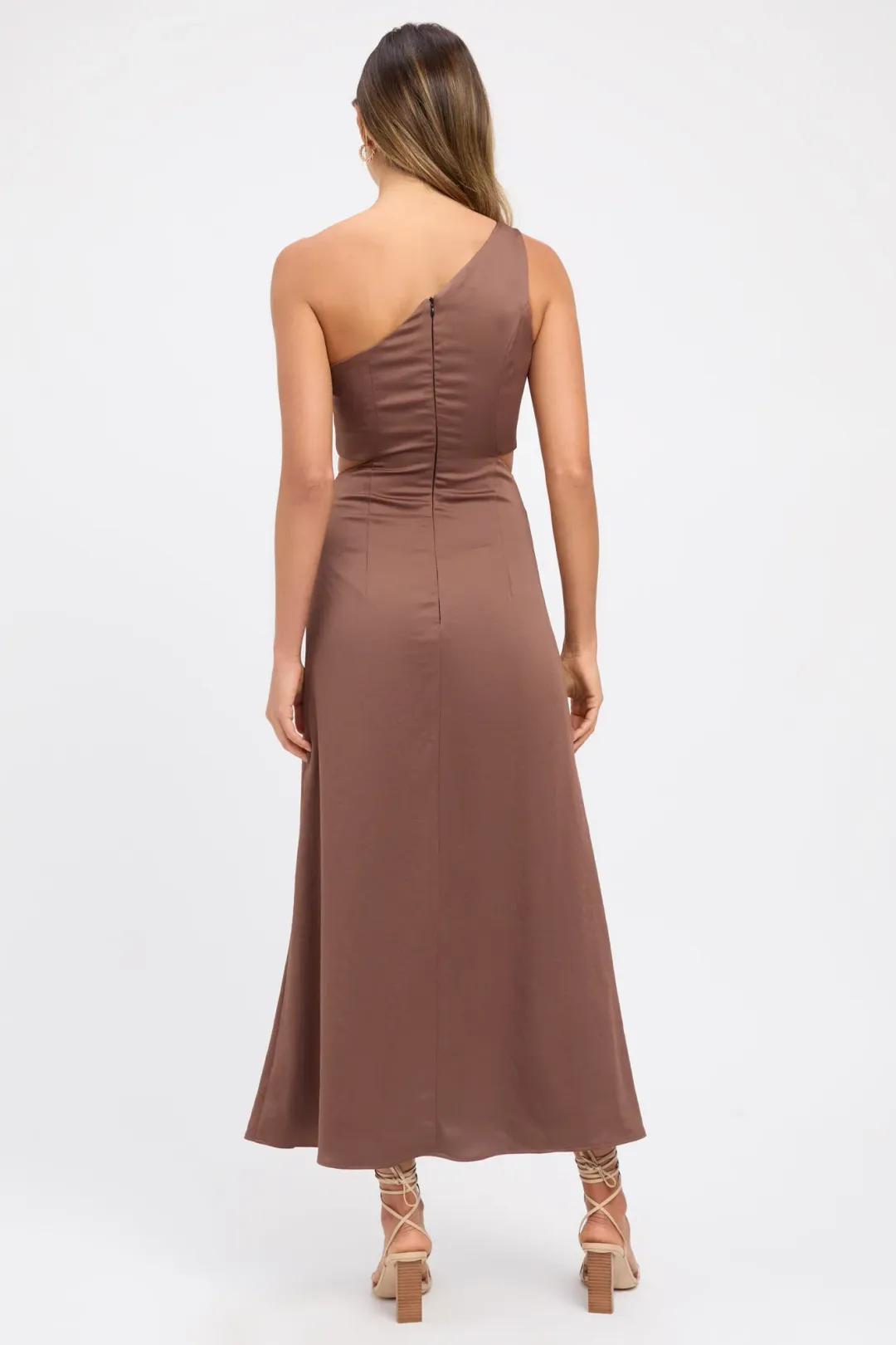 Kookai Milan Tie Midi Dress Brown Size 12 for rent on The Volte - main image
