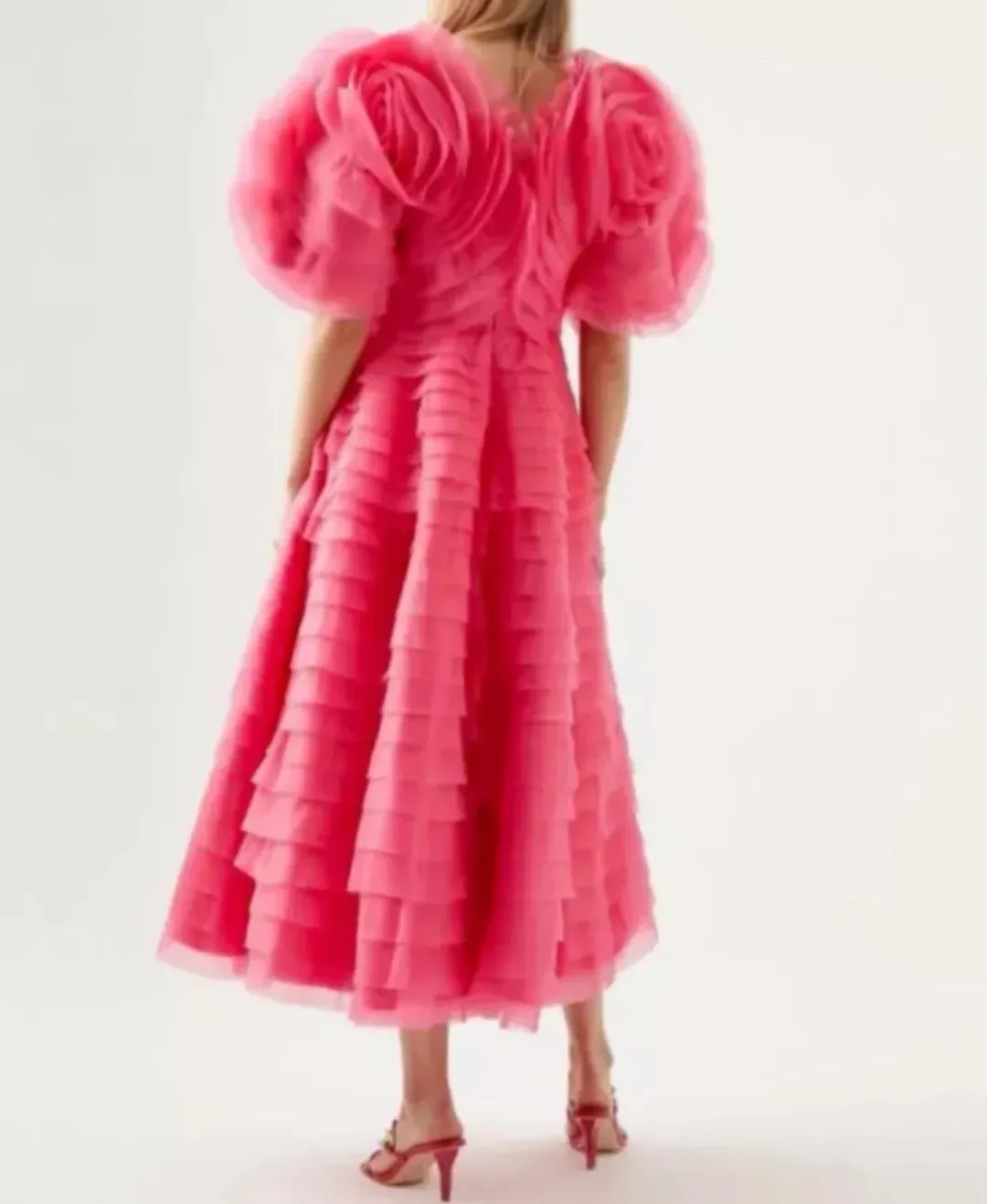 Aje Amour Ruffle Midi Dress Pink Size 4 for rent on The Volte - main image
