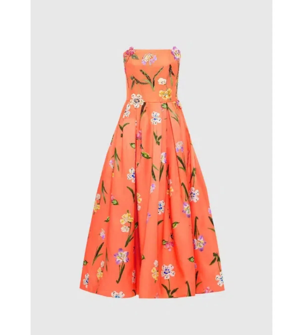 Leo Lin Lynn Bustier Midi Dress Coral Floral Size 10 - Image 4