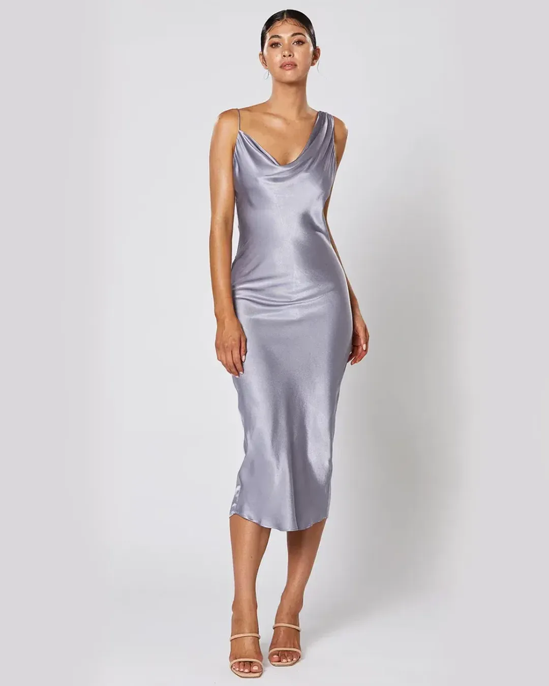 Winona Cara Midi Slip Dress in Steel Grey Size AU 14  for rent on The Volte - main image
