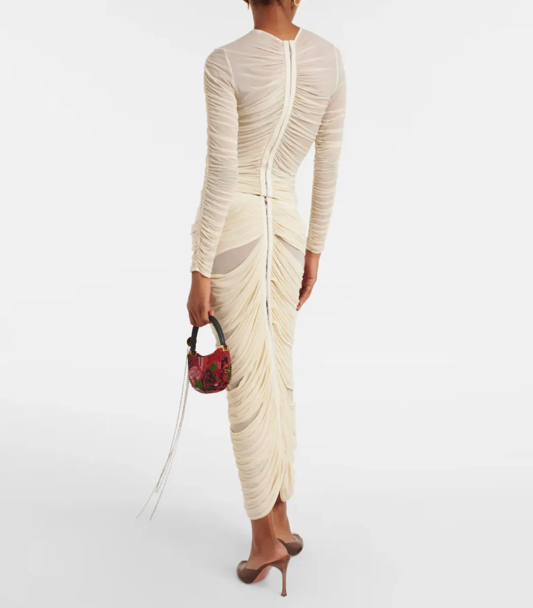 Magda Butrym Floral-Appliqué Ruched Midi Top and Skirt Set Cream Size 6 for rent on The Volte - main image