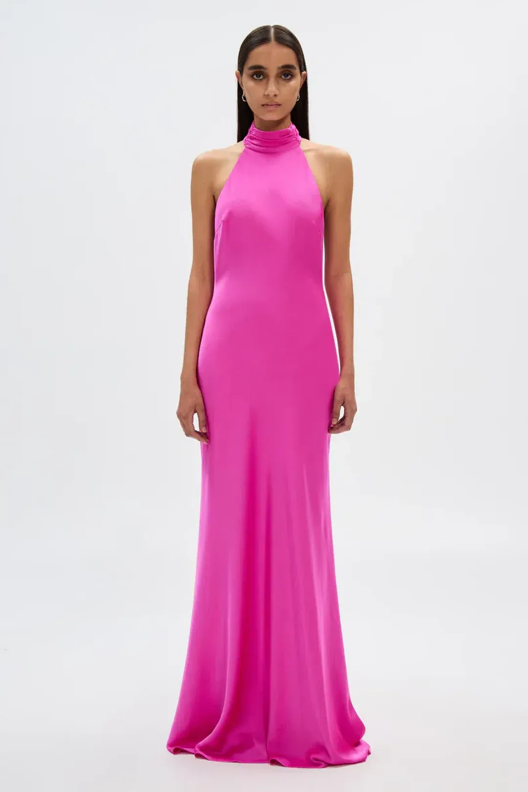 Misha Collection Evianna Satin Dress Hot Pink Size 8/S for rent on The Volte - main image
