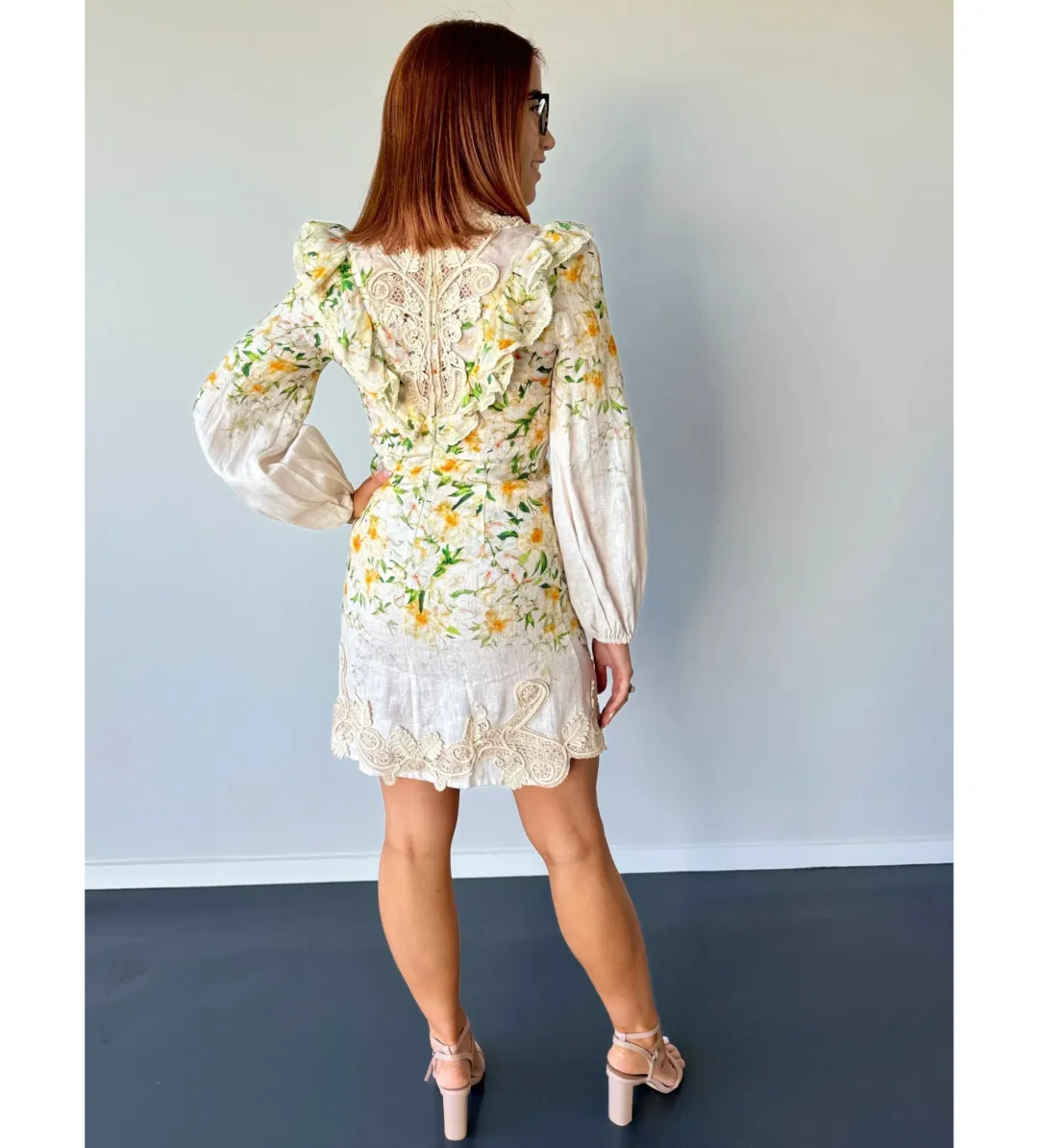 Zimmermann Coaster Battenburg Mini Dress in Blush Garden Floral Size 0/AU 8 for rent on The Volte - main image