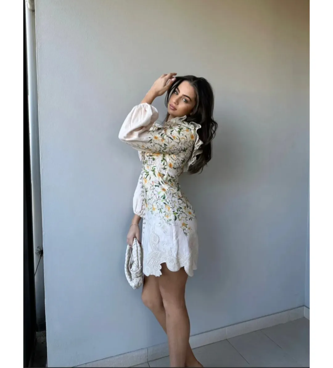 Zimmermann Coaster Battenburg Mini Dress in Blush Garden Floral Size 0/AU 8 for rent on The Volte - main image