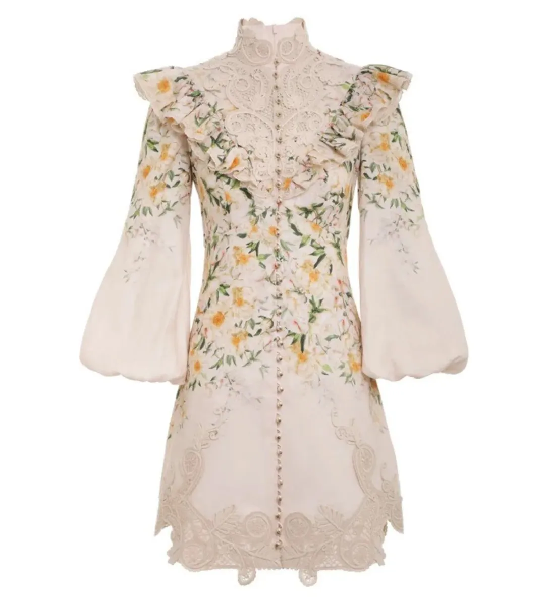 Zimmermann Coaster Battenburg Mini Dress in Blush Garden Floral Size 0/AU 8 for rent on The Volte - main image