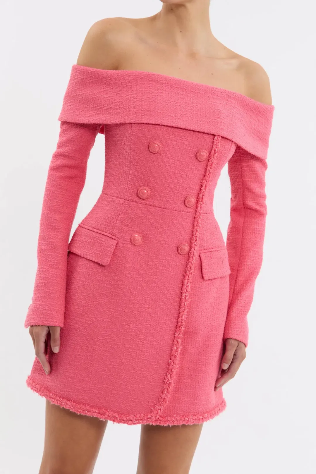 Rebecca Vallance Montana Off Shoulder Mini Dress Rose Pink Size 8 for rent on The Volte - main image