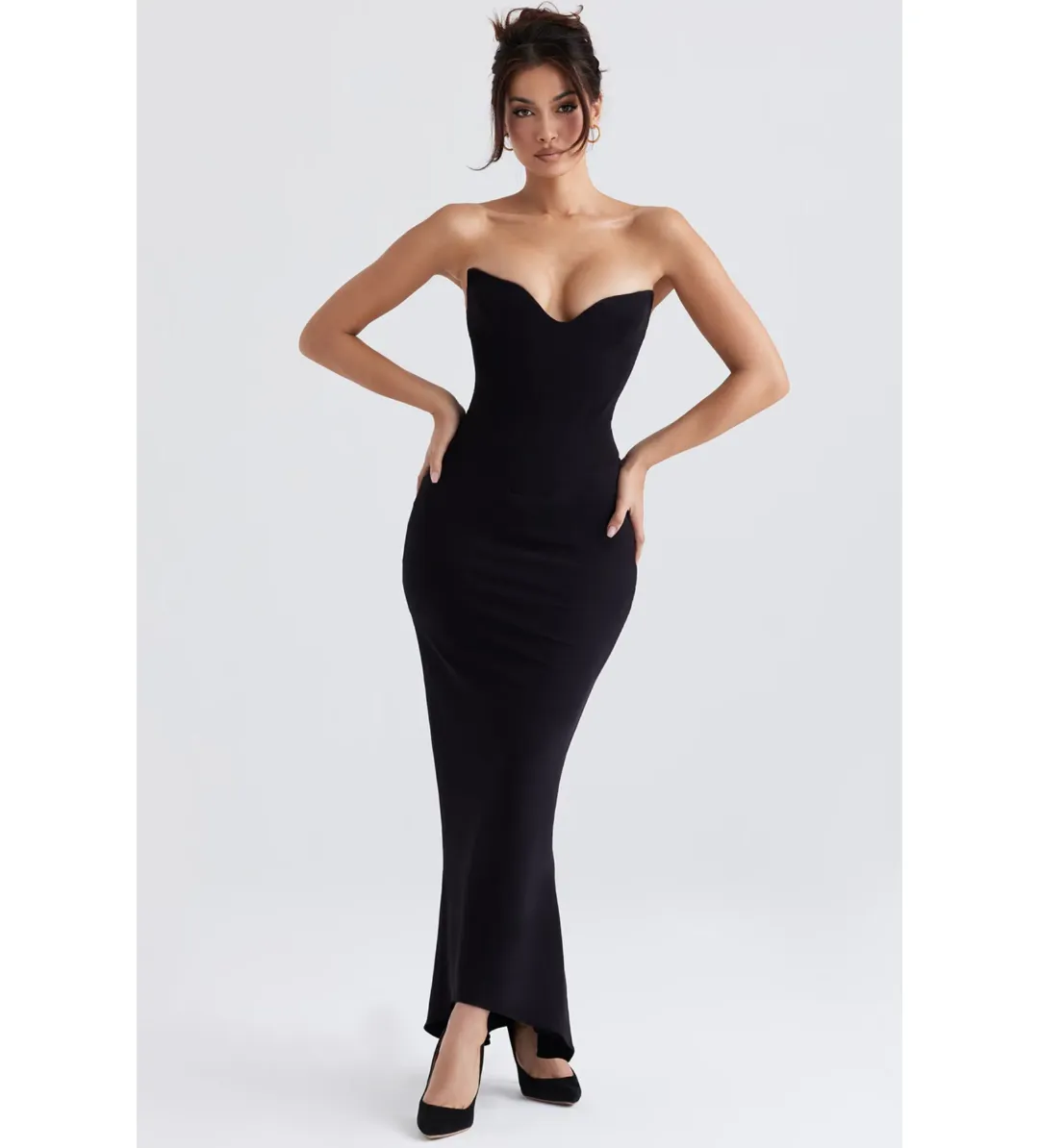 House of CB Sabine Crepe Strapless Corset Maxi Dress Black Size L/AU 12 for rent on The Volte - main image