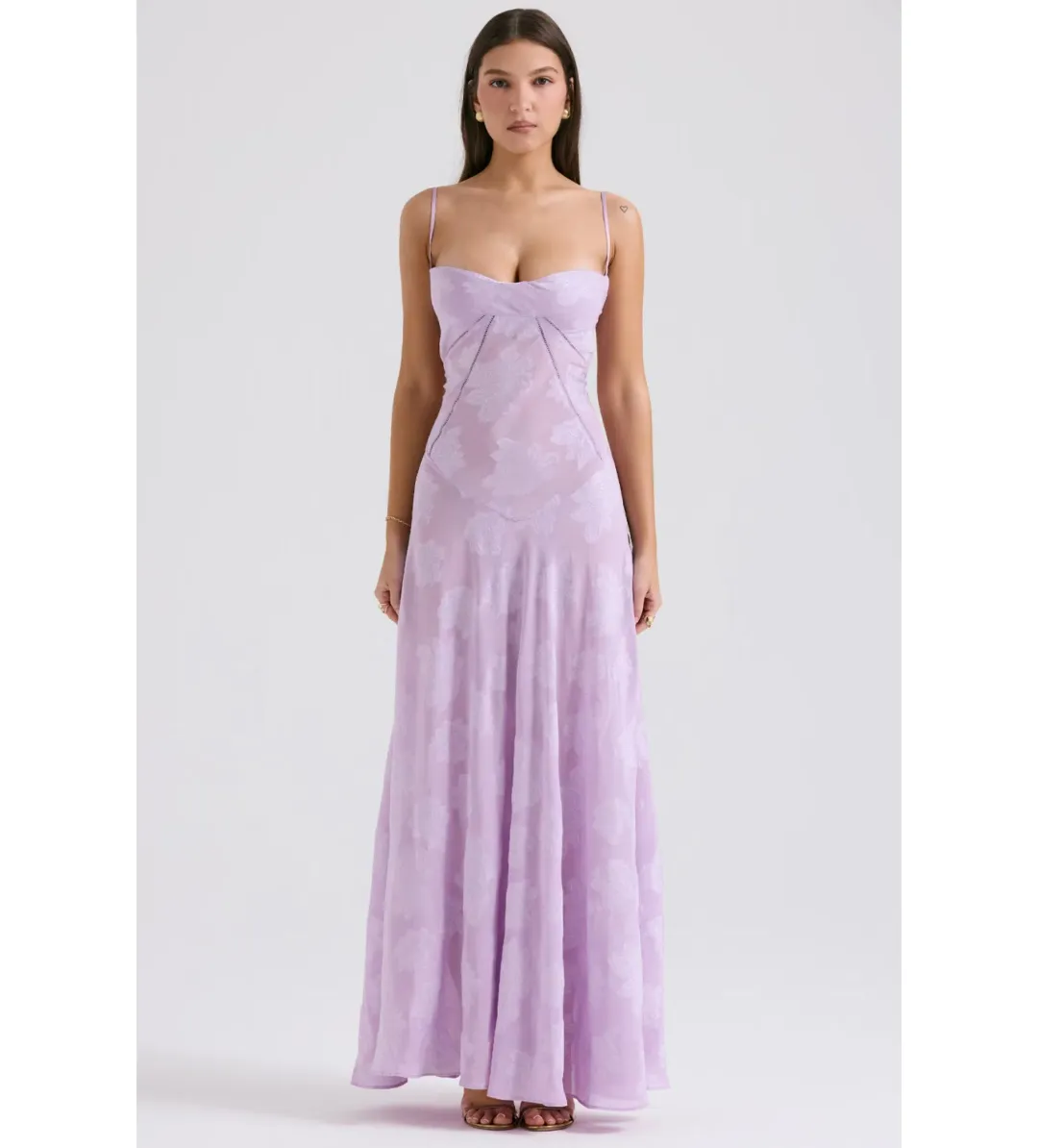 House Of CB Seren Lace Back Maxi Dress Orchid Floral Size S / AU 8 for rent on The Volte - main image