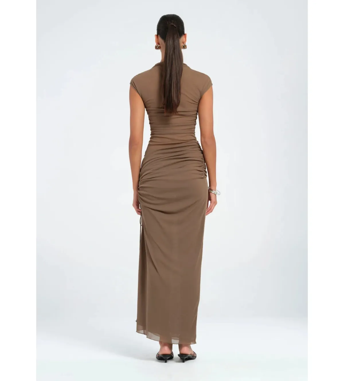 Benni Milo Mesh Maxi Dress in Mushroom Size M / AU 10 - Image 3