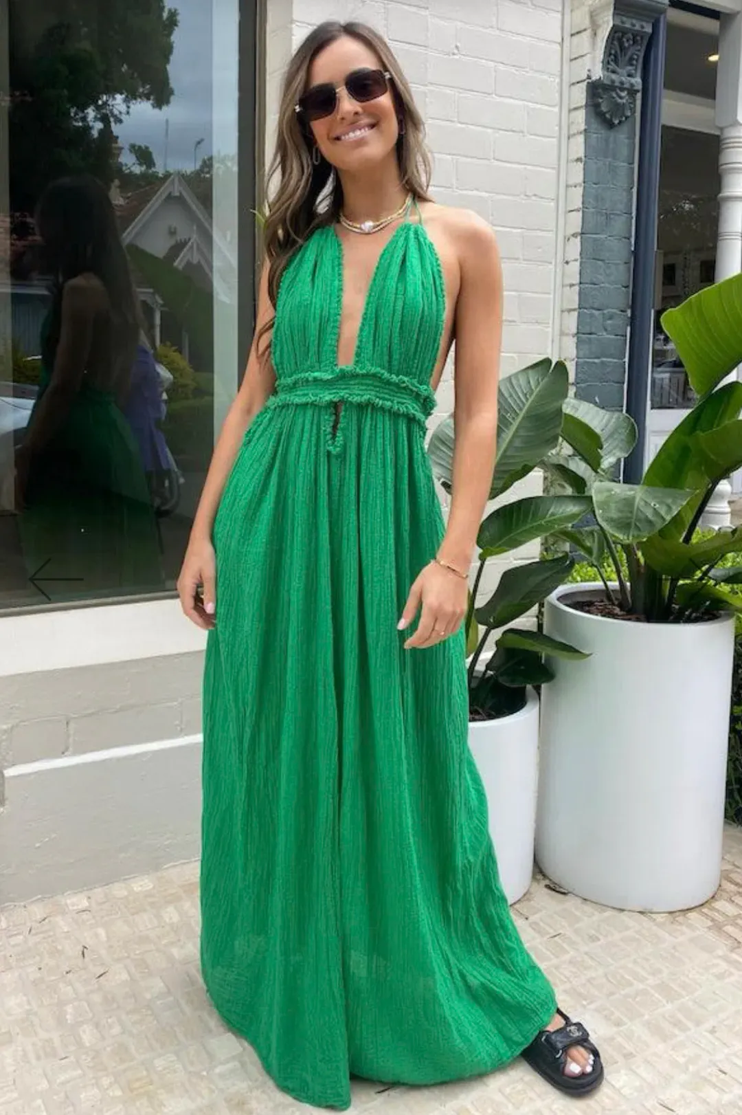 D’Artemide Lefkothea Maxi Dress Emerald One Size Fits All for rent on The Volte - main image