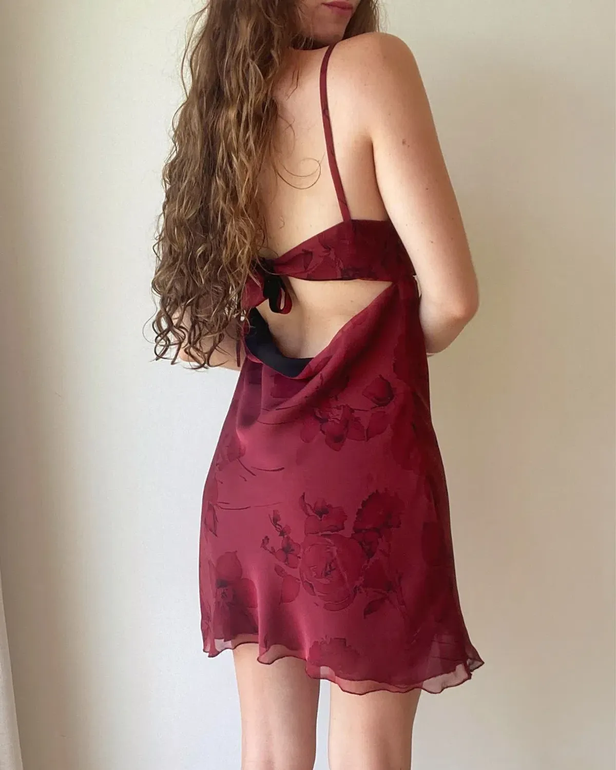 Oletta One of a Kind Burgandy Floral Mini Dress - Image 3