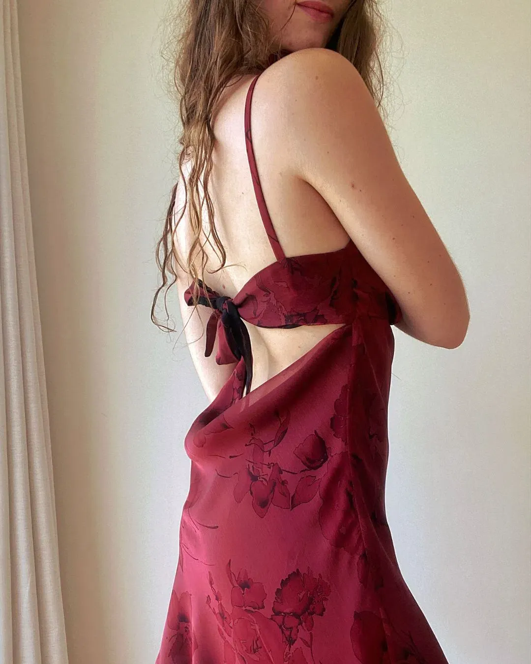 Oletta One of a Kind Burgandy Floral Mini Dress for rent on The Volte - main image