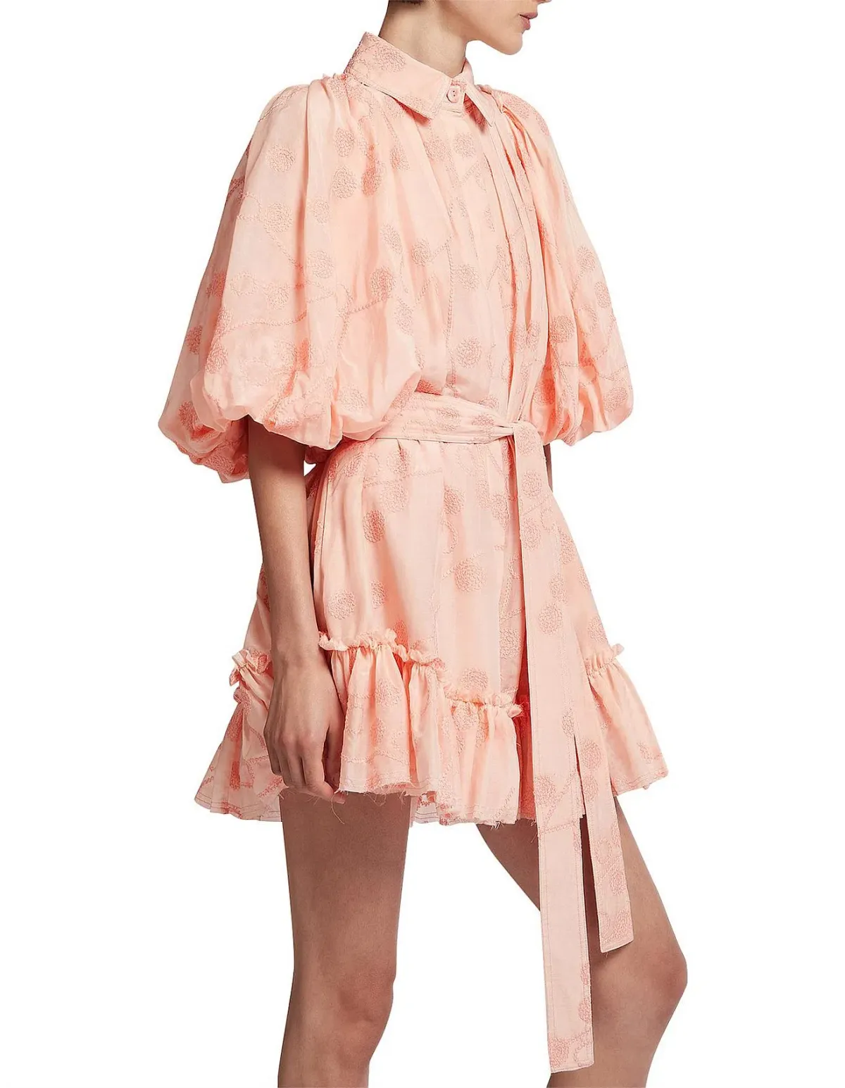 Aje Textural Puff Sleeve Mini Dress Peach Size 10 - Image 3