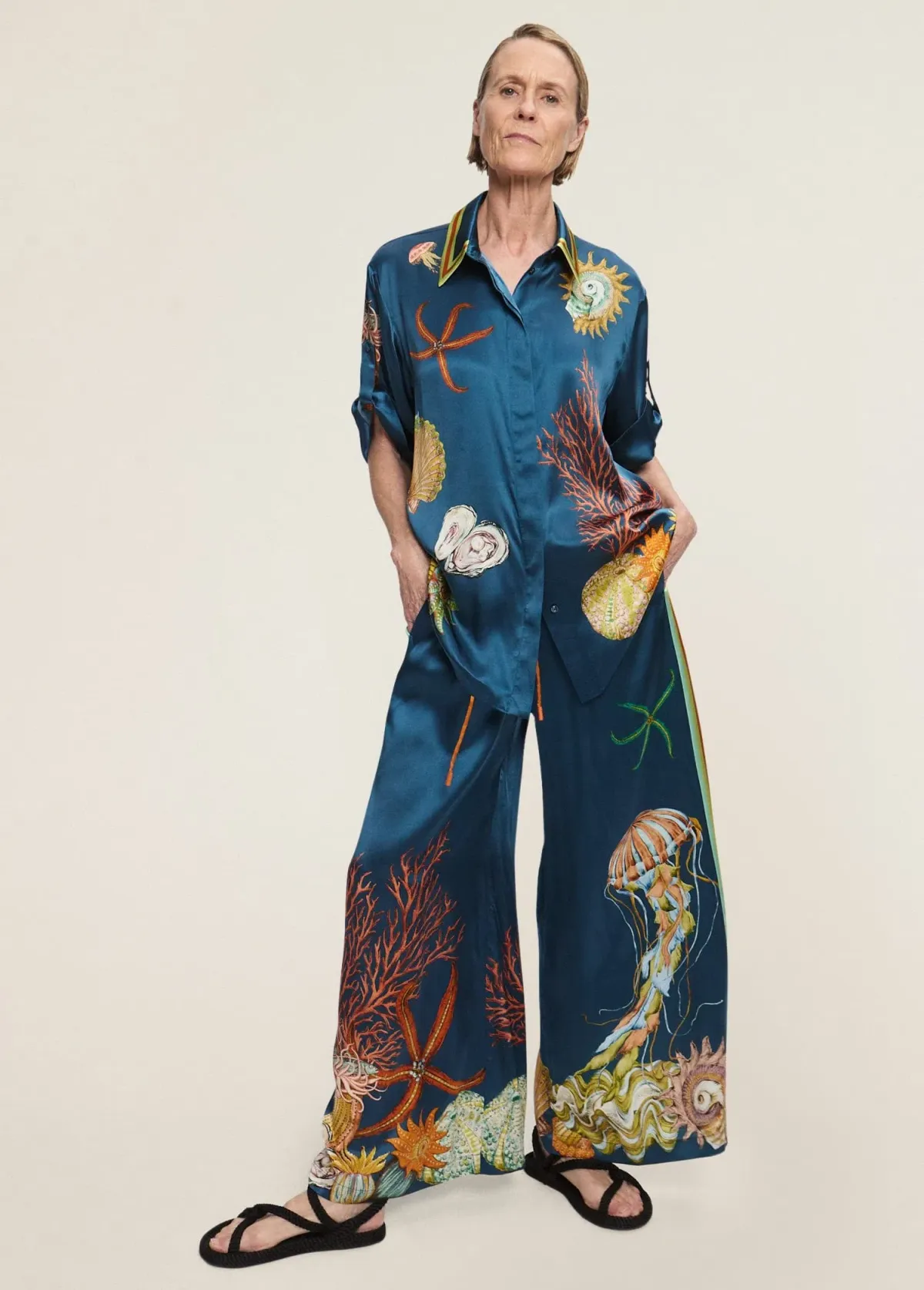 Alemais Dorian Silk Shirt and Pant Set Blue Multi Size 8 - Image 1