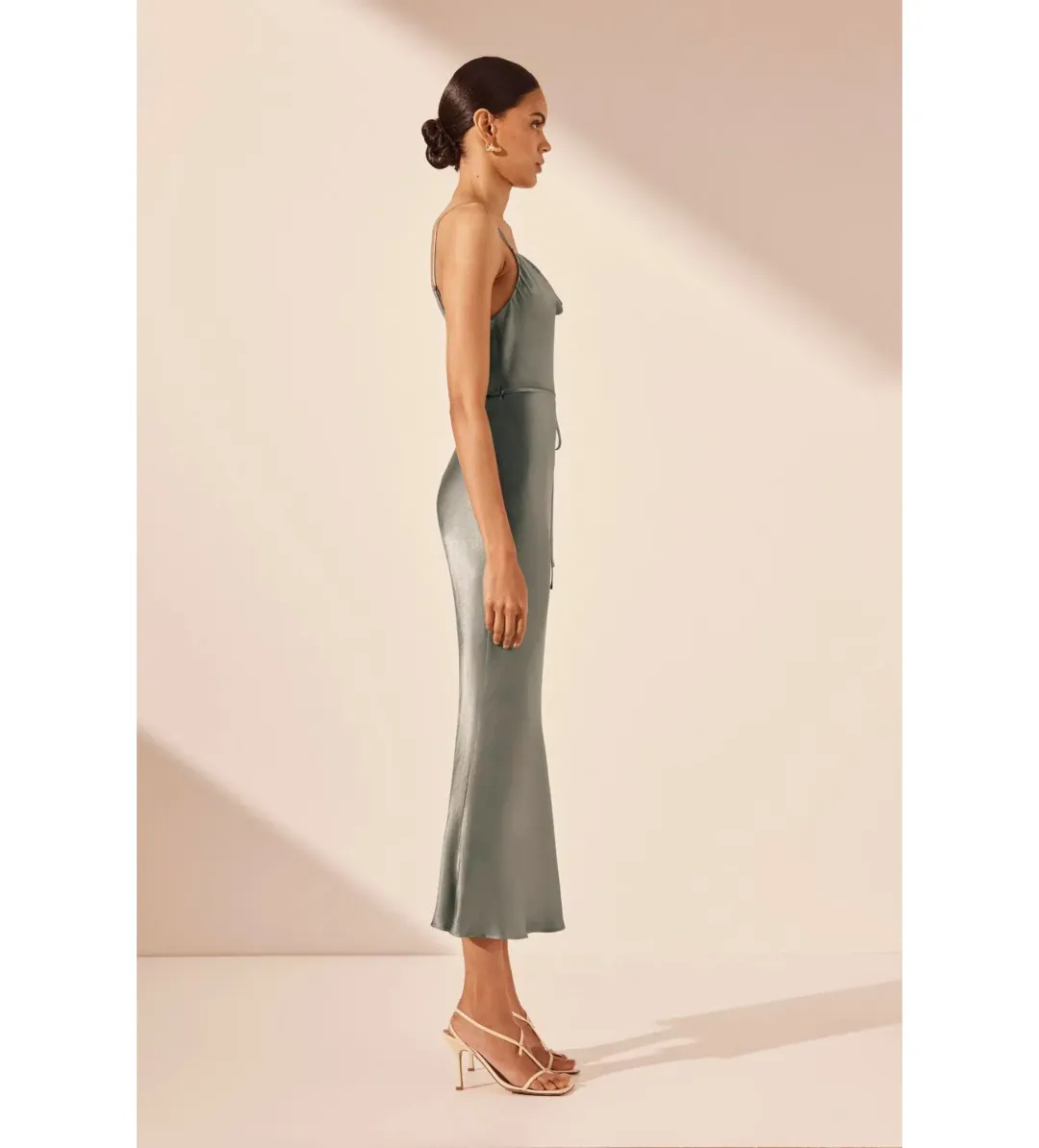 Shona Joy La Lune Bias Cowl Midi Dress in Sage Size 8 for rent on The Volte - main image