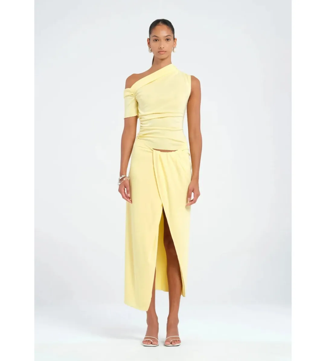 Benni Cleo One Shoulder Maxi Dress in Butter Size AU 6 for rent on The Volte - main image