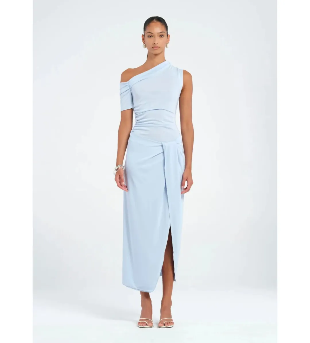Benni Cleo One Shoulder Maxi Dress in Sky Blue Size AU 10 for rent on The Volte - main image