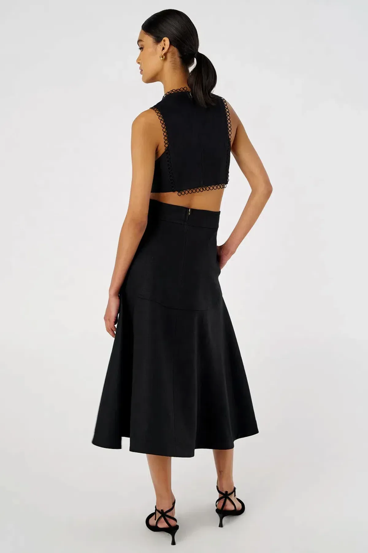 Oroton Lace Flower Midi Dress Black Size AU 6 - Image 3