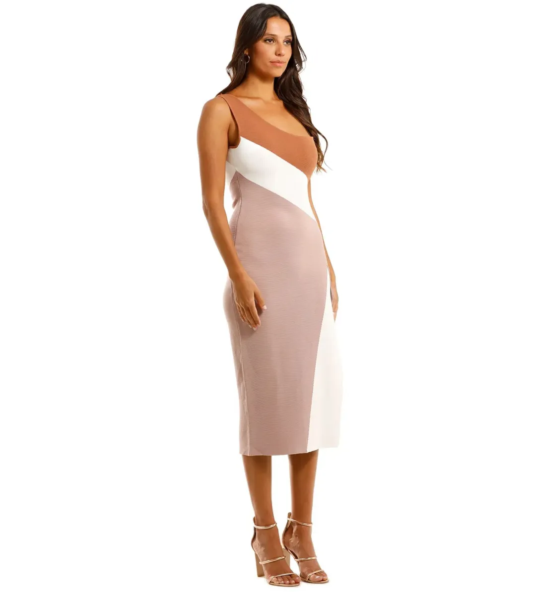 By Johnny Taupe Tone Knit Midi Dress Multi Size AU 8 for rent on The Volte - main image