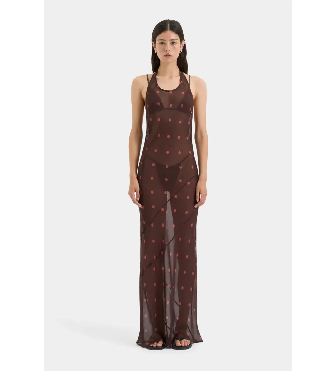 Sir the Label Toni Halter Maxi Dress in Chocolate Dot Size AU 8  for rent on The Volte - main image