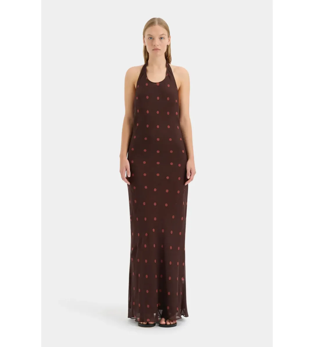 Sir the Label Toni Halter Maxi Dress in Chocolate Dot Size AU 8  for rent on The Volte - main image