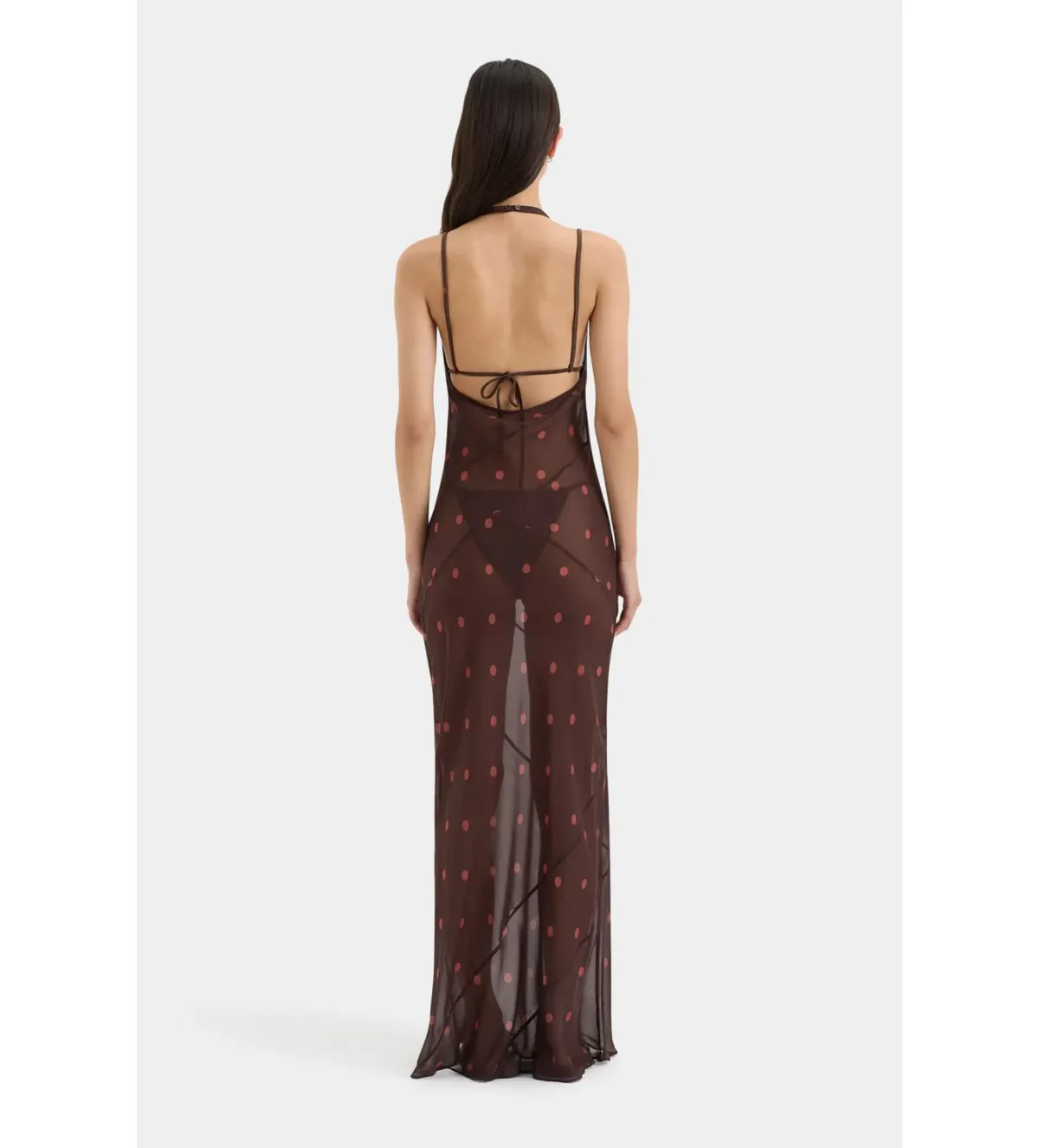 Sir the Label Toni Halter Maxi Dress in Chocolate Dot Size AU 8  - Image 4