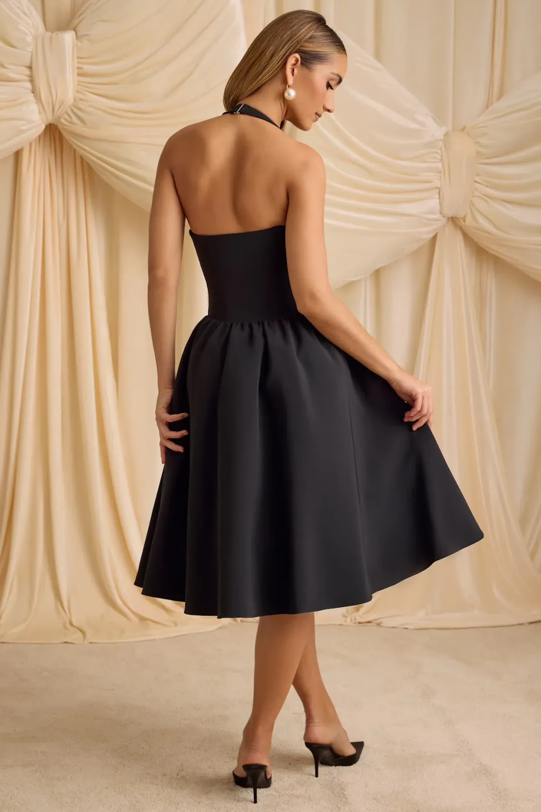 Oh Polly Angelina Halterneck Midi Black Size AU 6 for rent on The Volte - main image