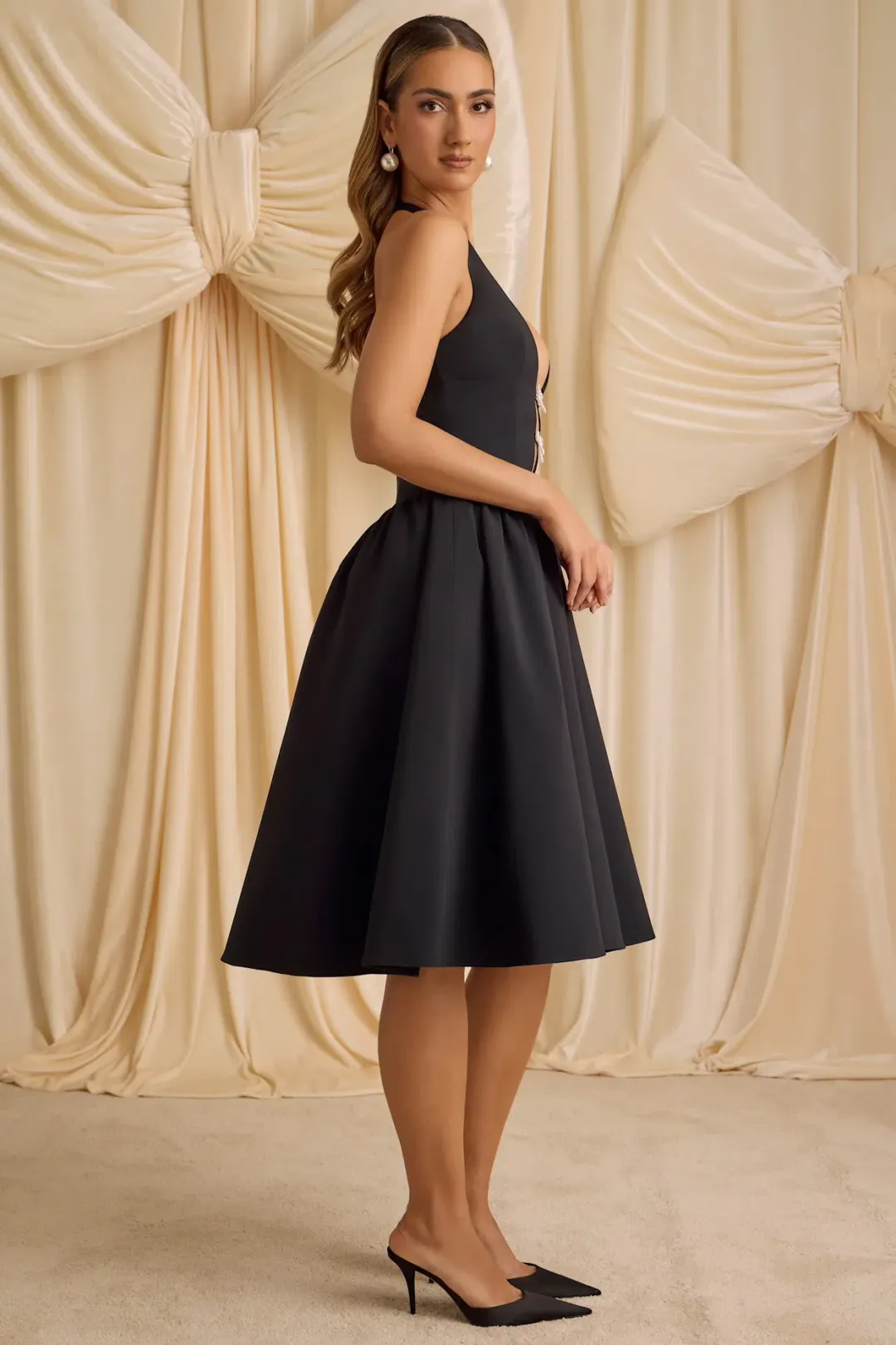 Oh Polly Angelina Halterneck Midi Black Size AU 6 for rent on The Volte - main image