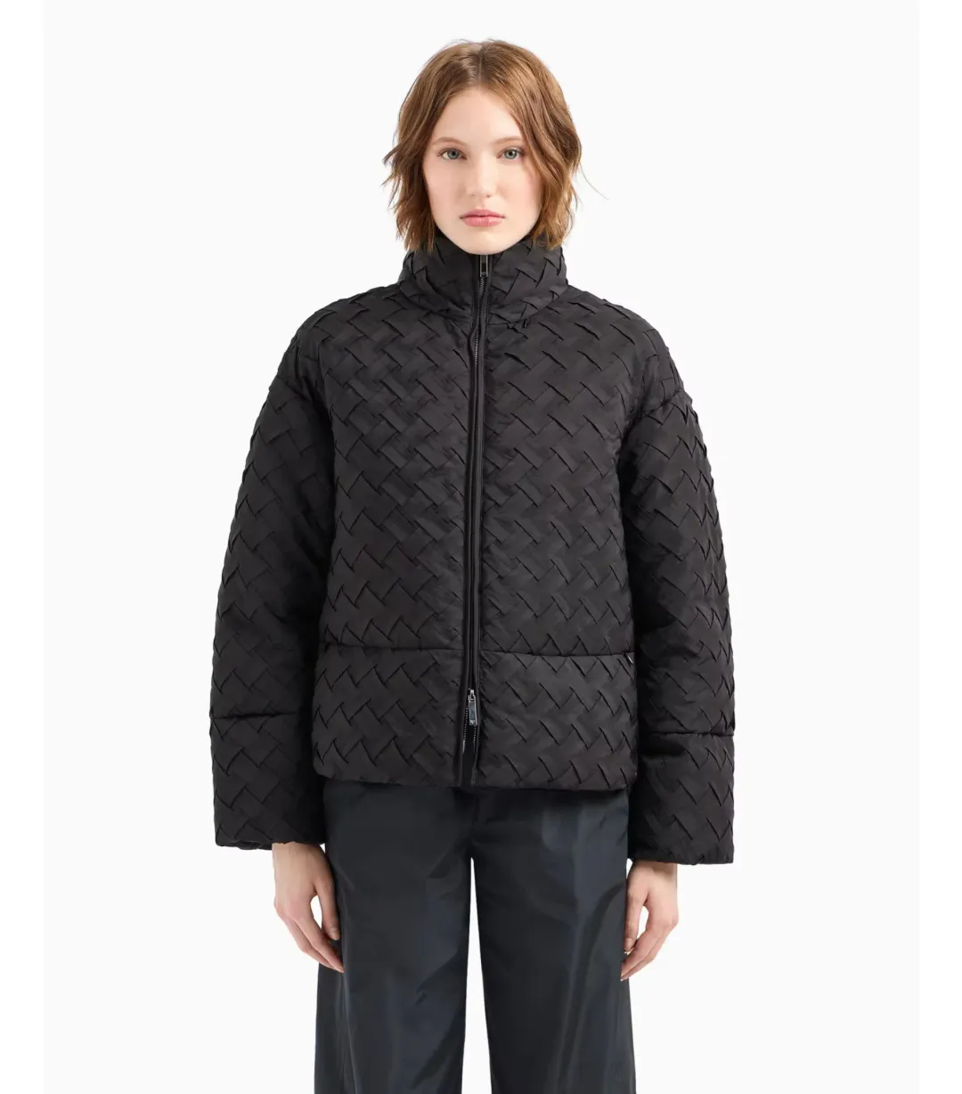 Emporio Armani Full-Zip Jacket in Woven Technical Fabric Black Size IT 48 / AU 16 for rent on The Volte - main image