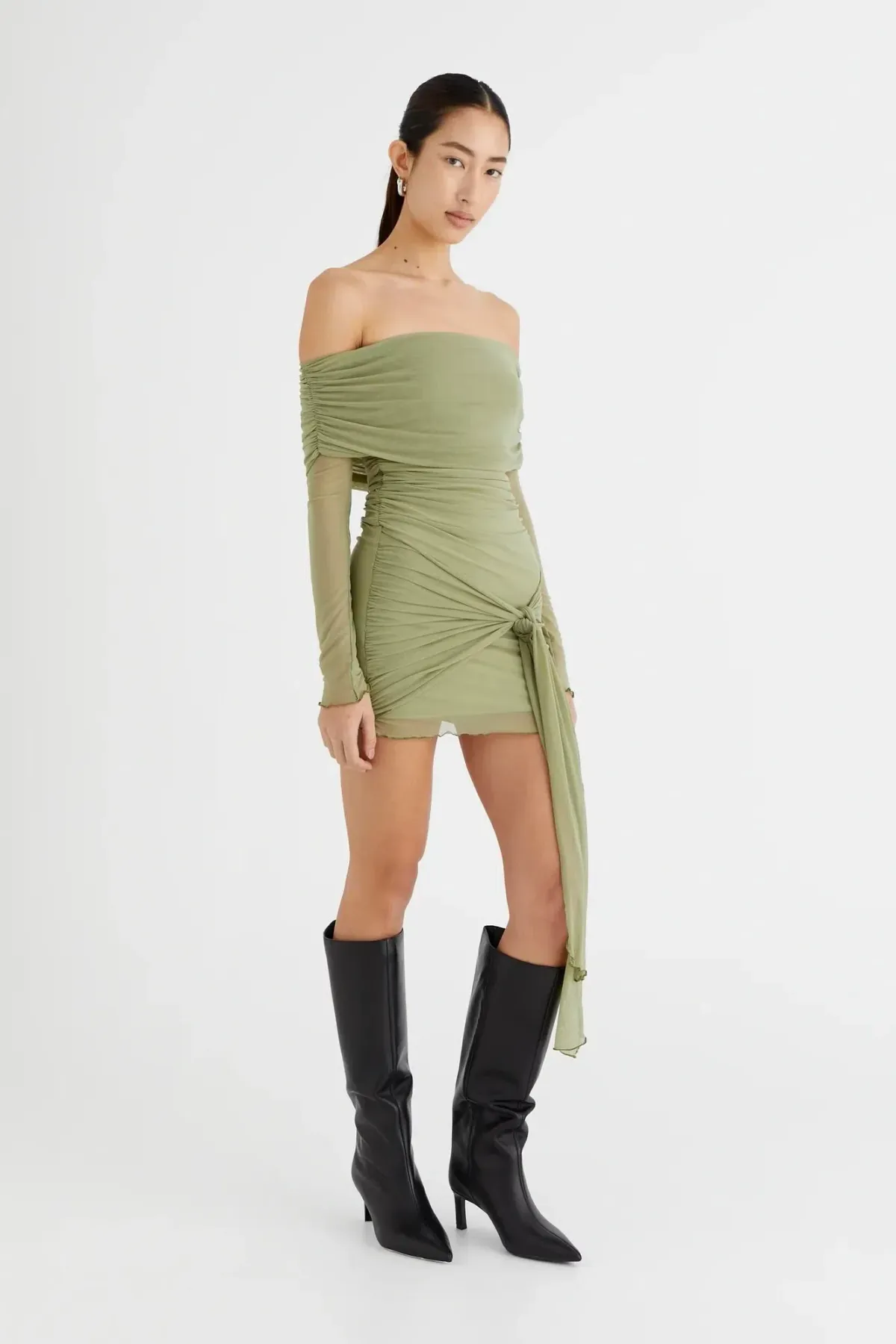 Benni Yasmin Off shoulder MIni Dress Pistachio Size 8 - Image 1