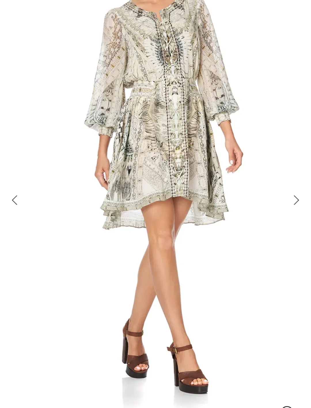 Camilla Lace Up Shirred Waist Mini Dress Daintree Dreaming Print Size S/AU 10 for rent on The Volte - main image