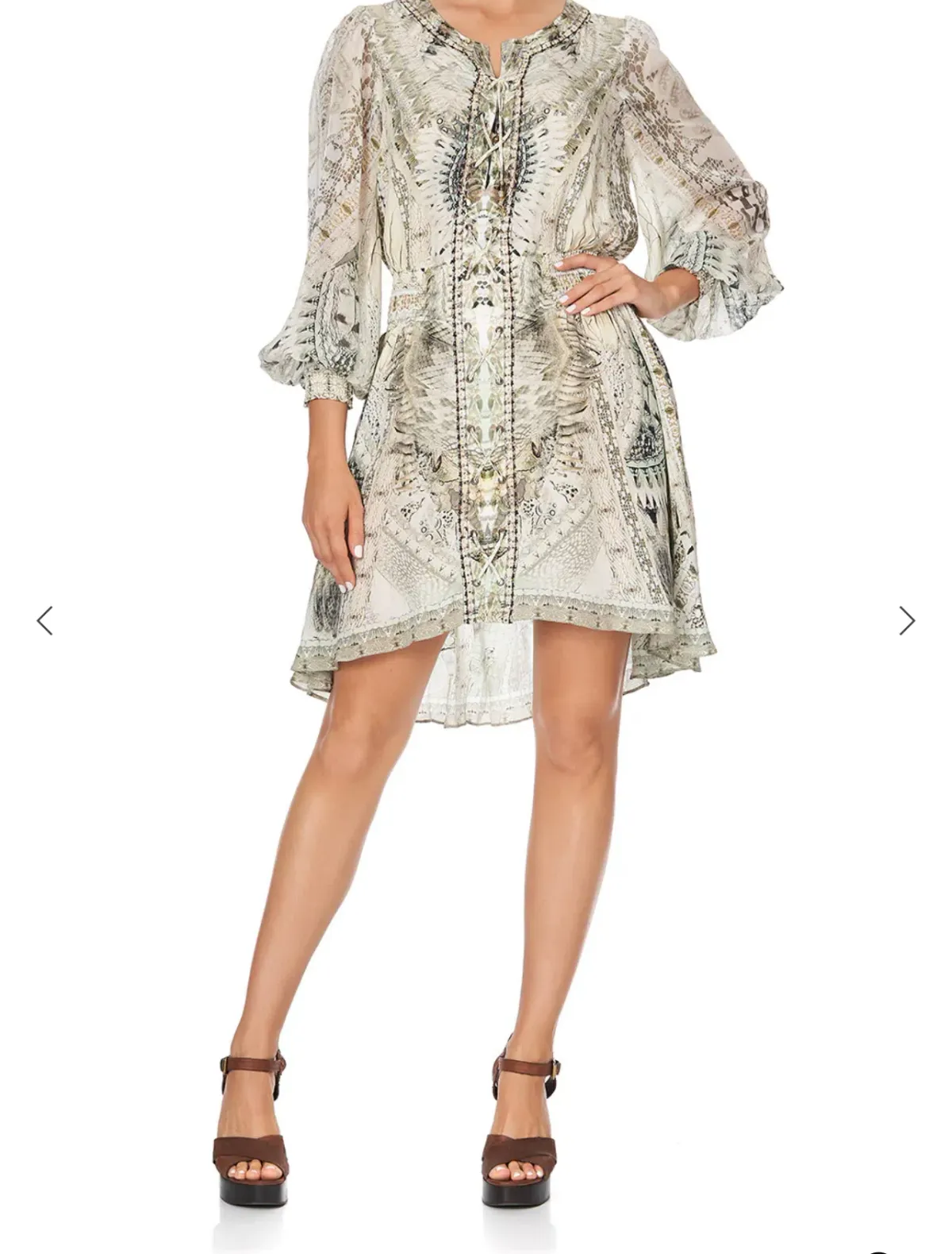 Camilla Lace Up Shirred Waist Mini Dress Daintree Dreaming Print Size S/AU 10 - Image 1