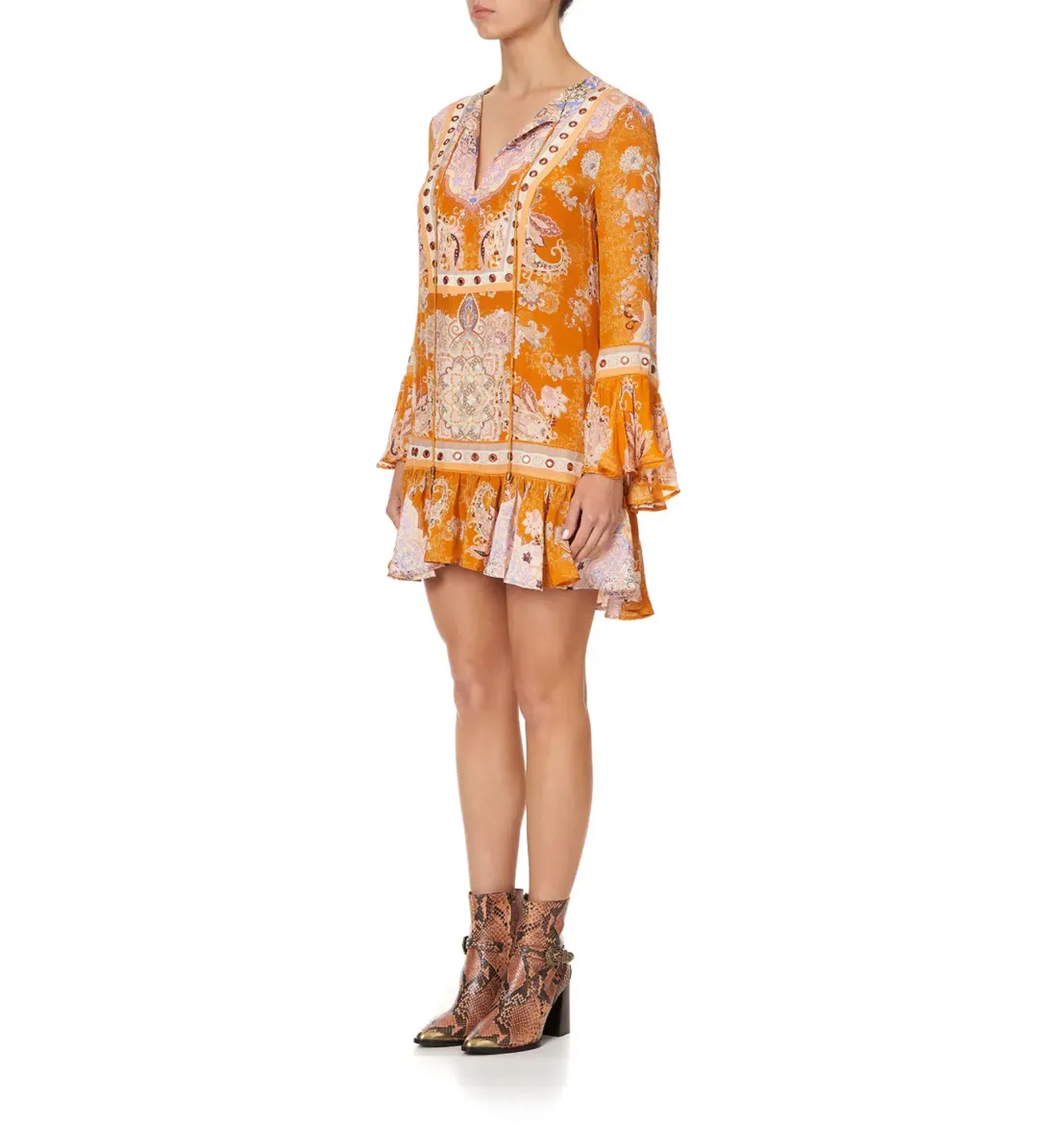 Camilla Marrakesh Maiden  Frill Hem Long Sleeve Dress Orange Size S / AU 10 for rent on The Volte - main image
