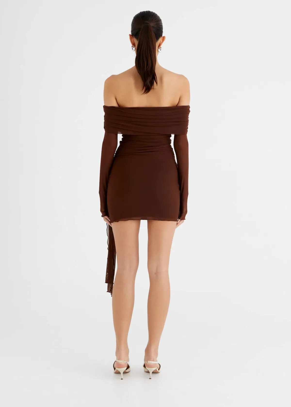 Benni Yasmin Off Shoulder Mini Dress Cacao Brown Size XS / AU 6 - Image 2
