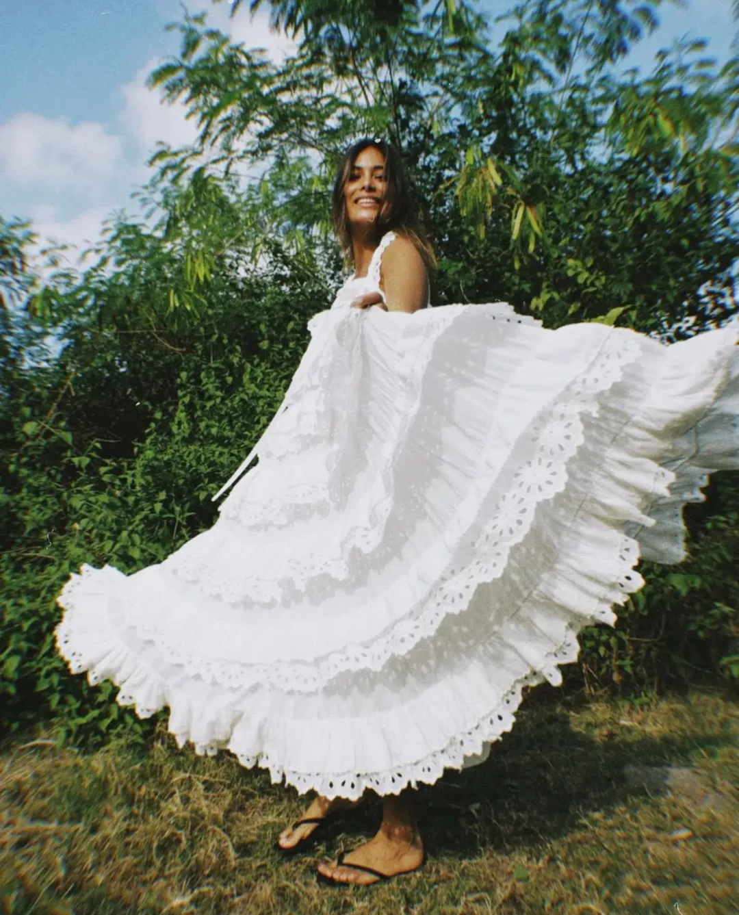 Innika Choo Schiffli Lace Frill Maxi Dress White Size 18 for rent on The Volte - main image