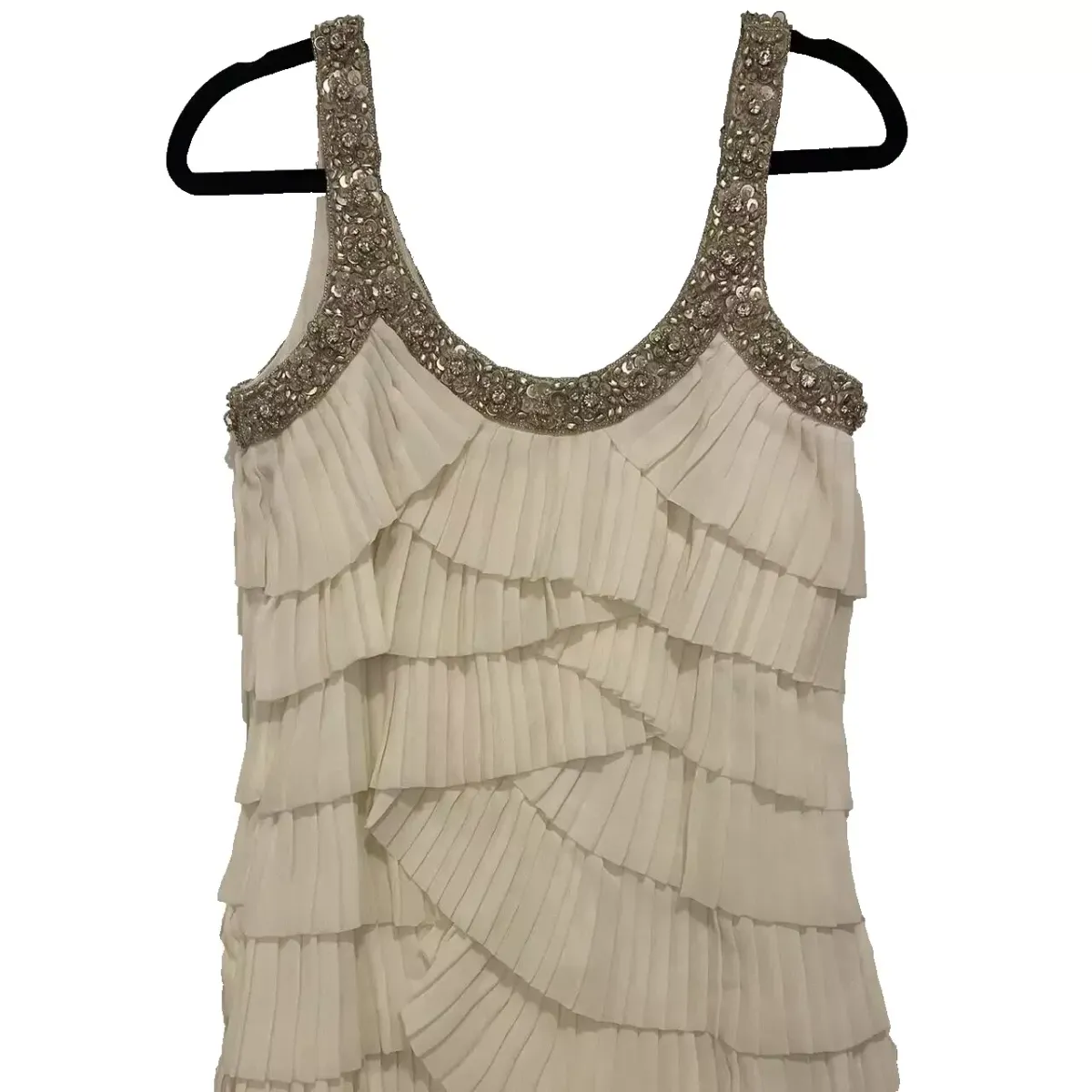 Rachel Gilbert Pleated Beaded Mini Dress White Size AU 8 - Image 2